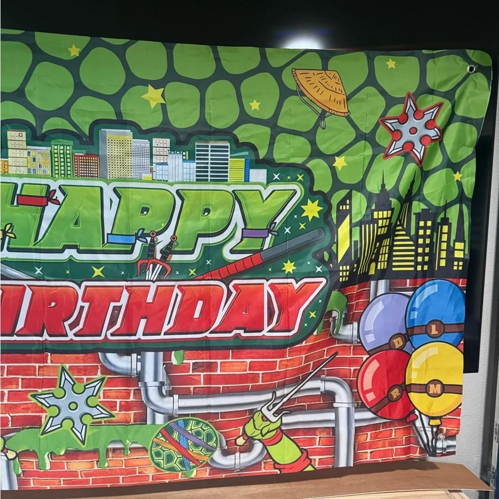 NINJA TURTLES Birthday backdrop banner 3x6FT